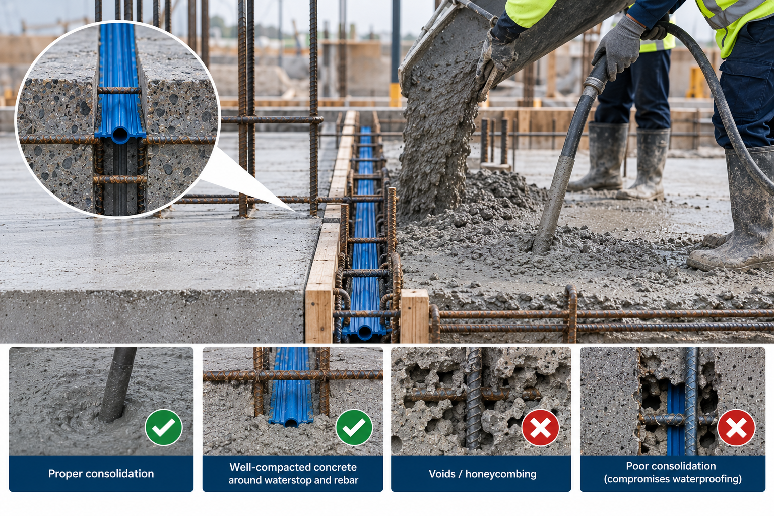 5. Place and consolidate the next concrete pour correctly